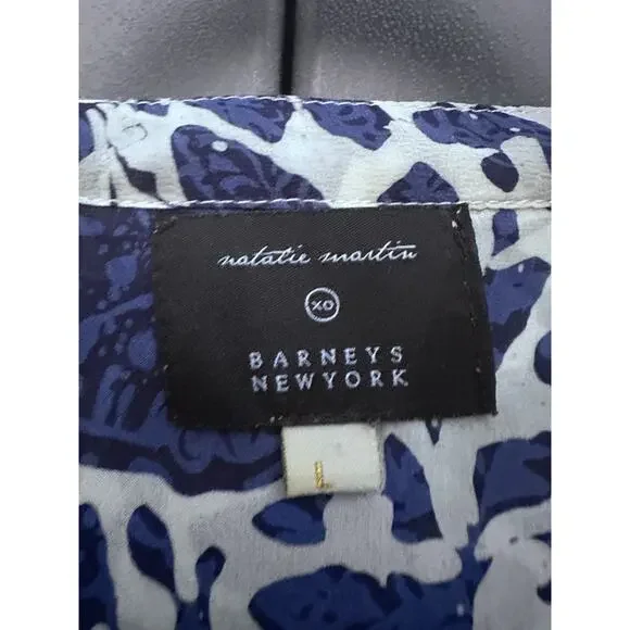 Natalie Martin Indigo Floral Hand-Dyed 100% Silk Kaftan Dress Sz L Double Slit - Picture 4 of 11